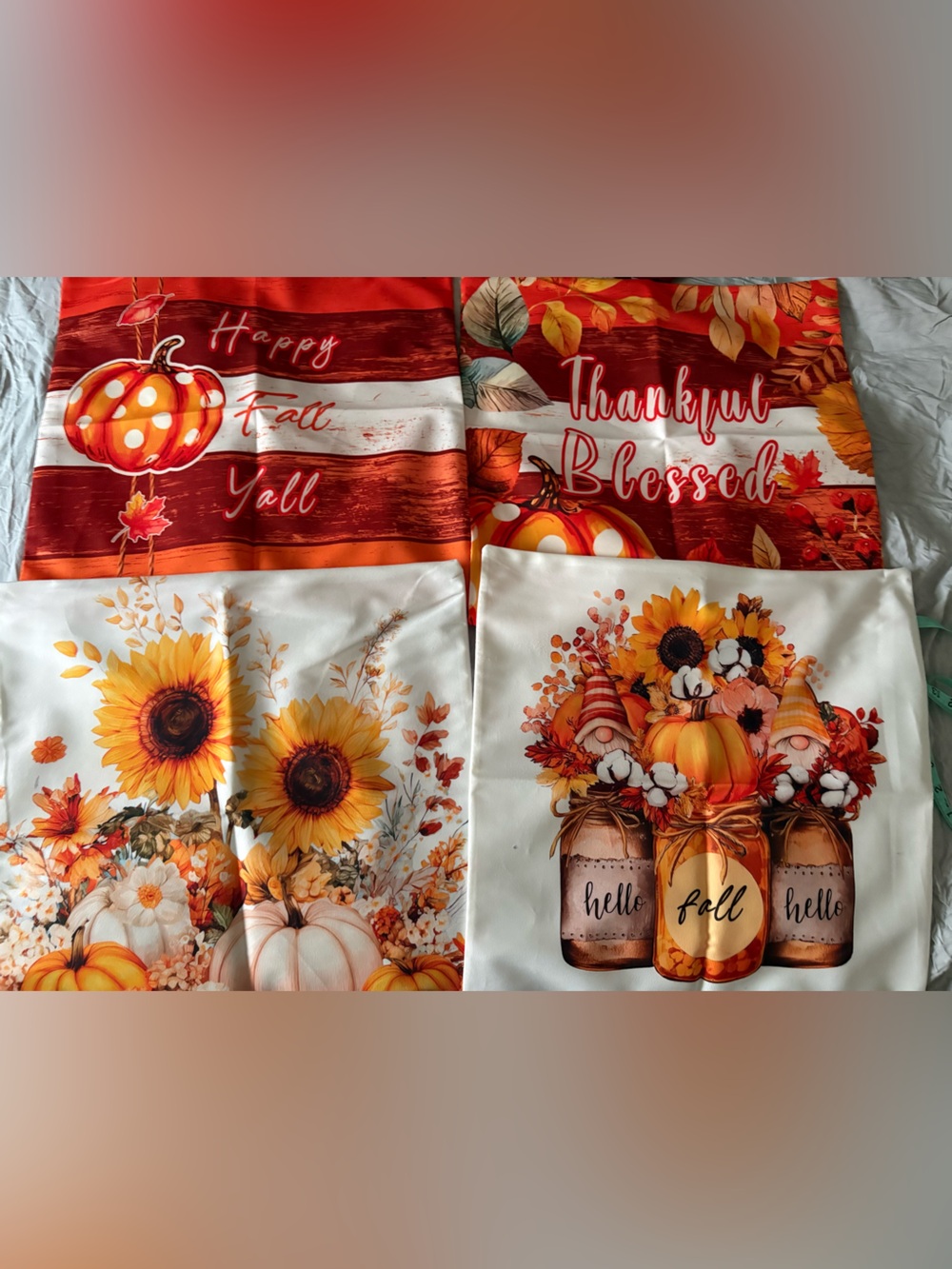 NEW FALL Sunflower Pumpkin Thanksgiving Pillow Covers 18x18 Set of 4 w/t zipper